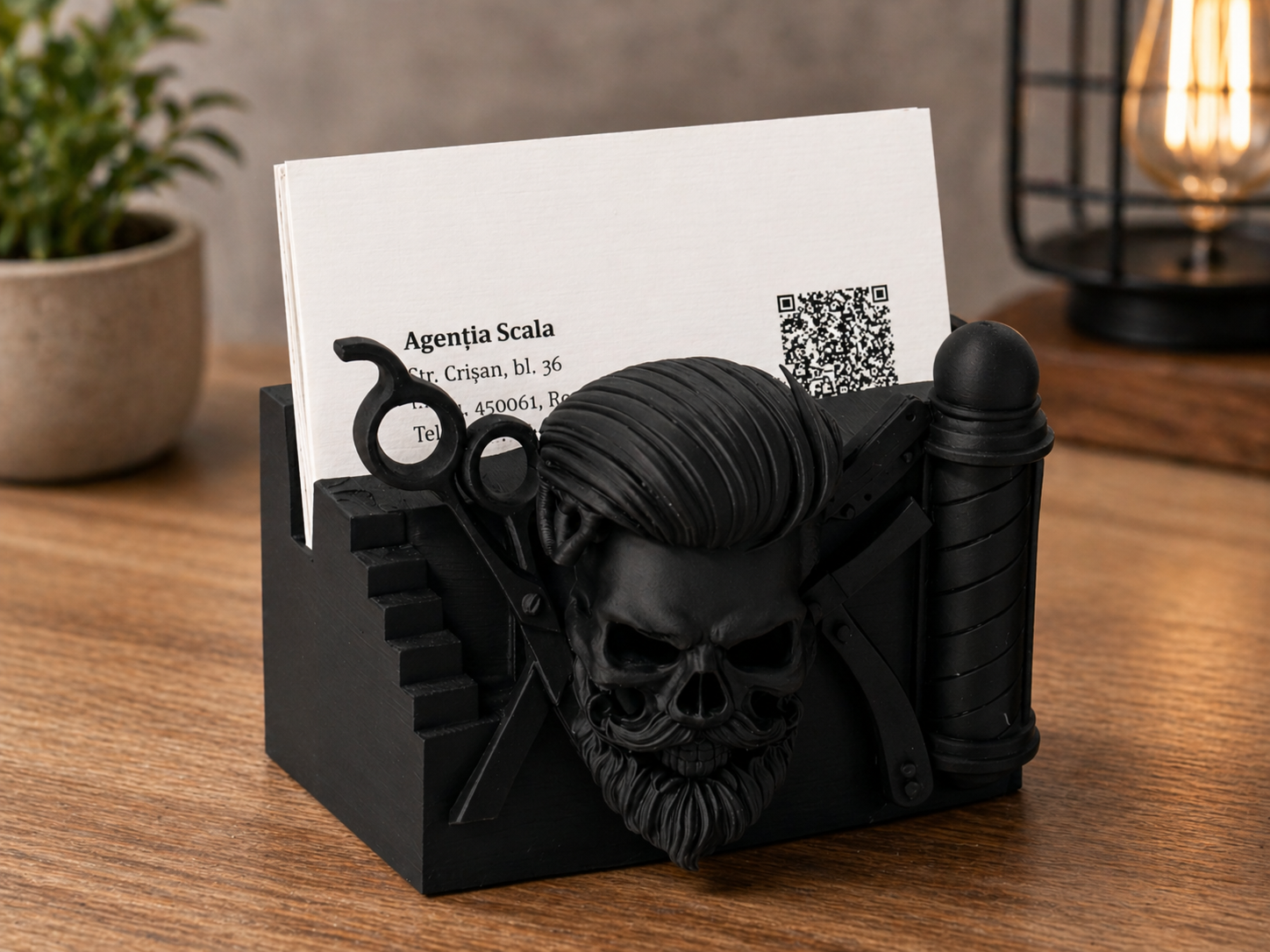Barber Skull Business Card Holder